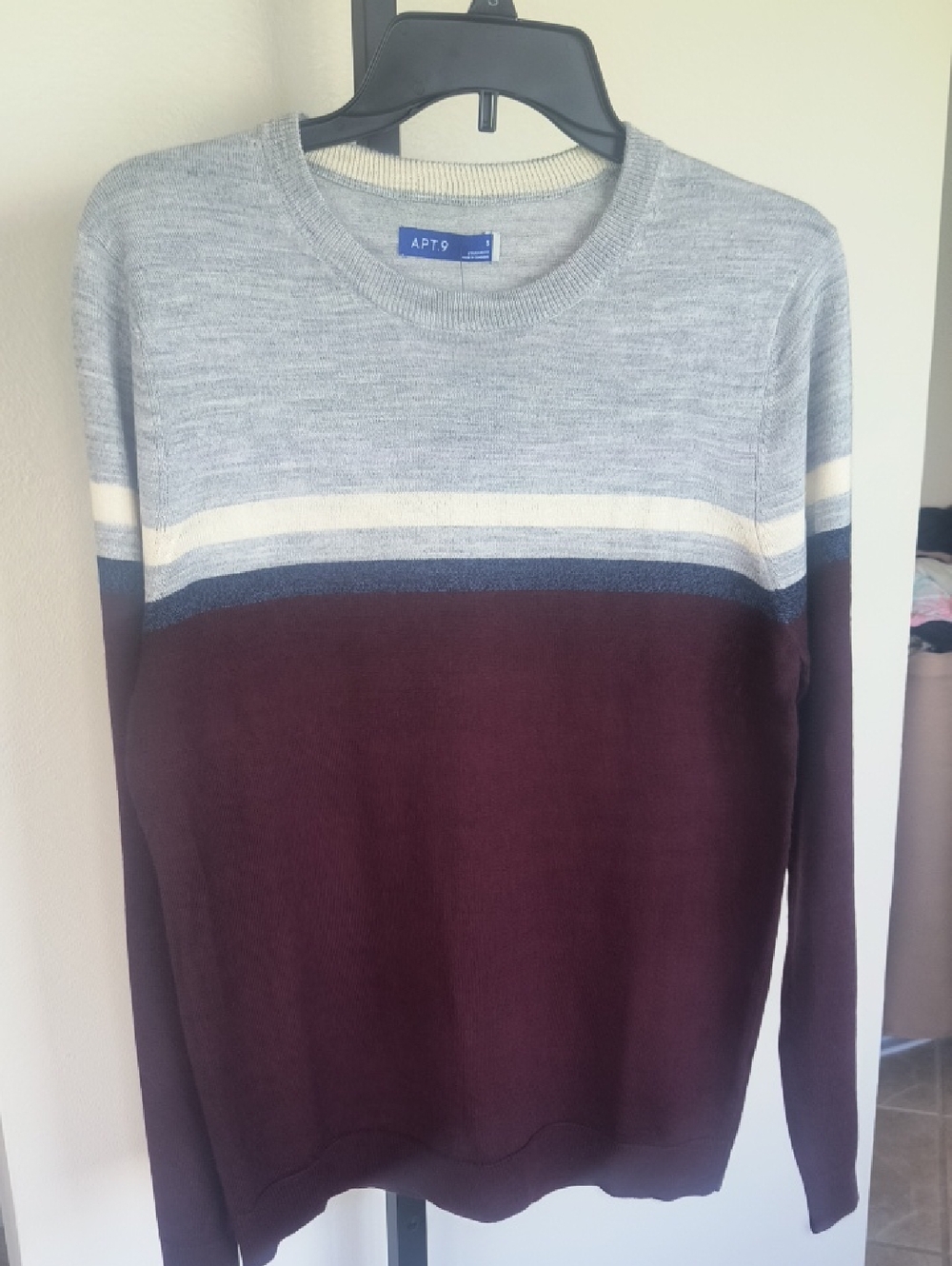 Apt. 9 Men's Crewneck Sweater - Maroon, Light Gray, Navy & Cream